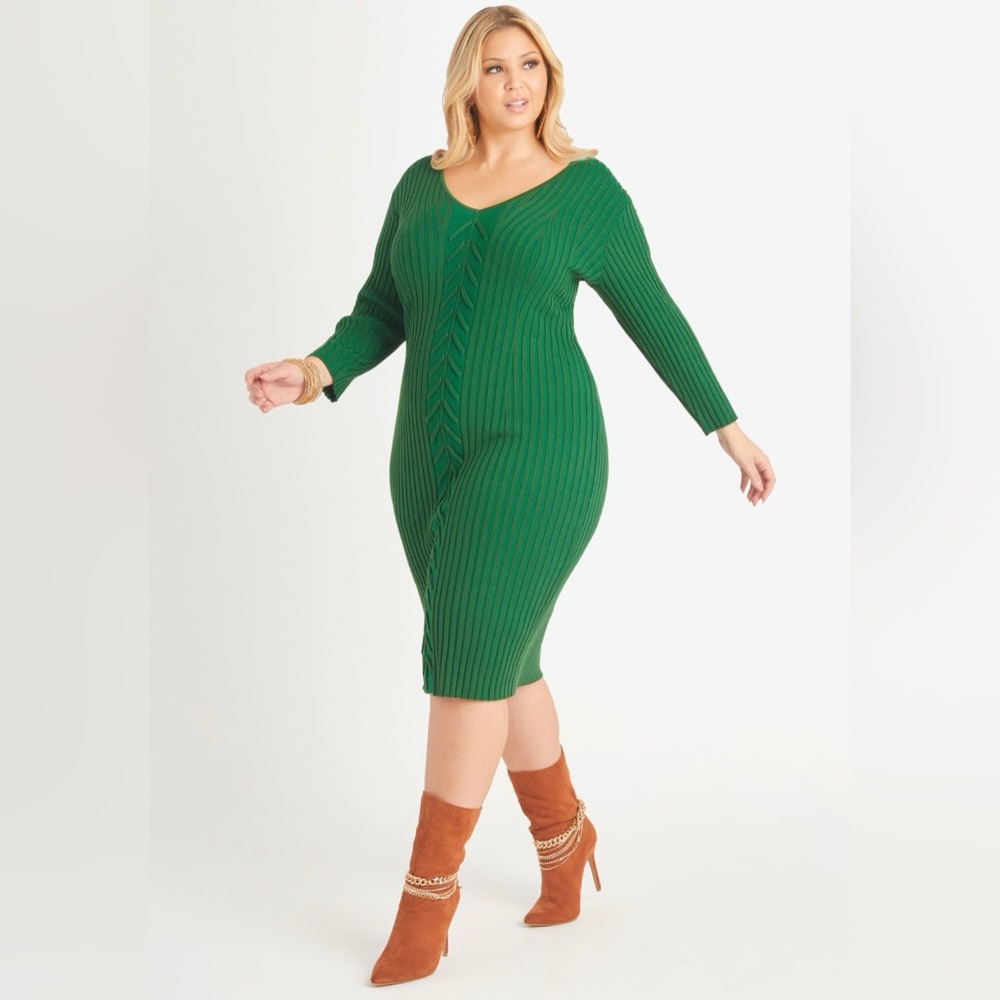 Women’s Sweater Dress (Ashley Stewart Lattice Ribbed Sweater Dress)
